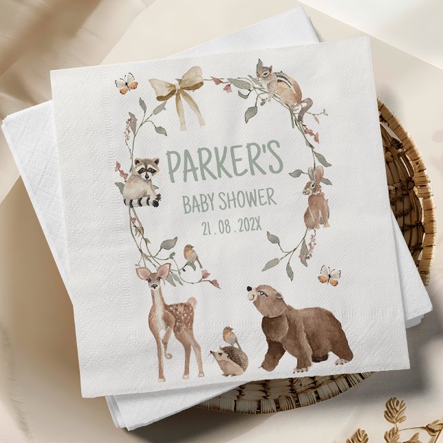 Rustik Brun Skogs Barnkalas Papper Pappersservett (Woodland Baby Shower Napkin, Rustic Woodland Animals Baby Shower Napkin, Personalized, Decor)