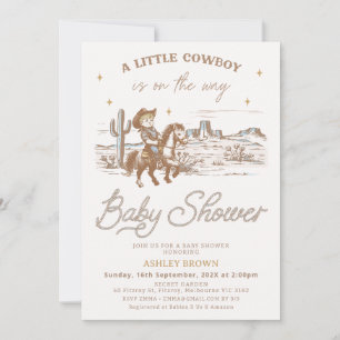 Rustik Brun Västerländsk Liten Cowboy Baby Shower Inbjudningar
