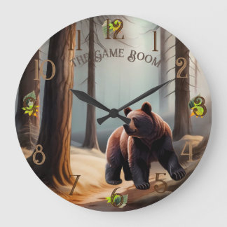 Rustik brun vattenfärg Big Bear Stor Klocka