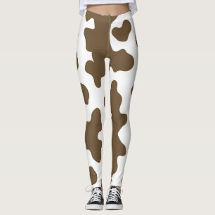 Rustik Brun  & Vit Ko Print Landsbygd Western Leggings