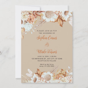 Rustik Bruna Vita Blommor Boho Vanilj Bröllop Inbjudningar
