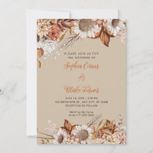 Rustik Bruna Vita Blommor Boho Vanilj Bröllop Inbjudningar
