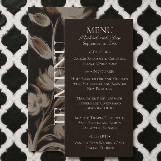 Rustik Brunt Botaniskt Mönster Bröllop Meny (Rustic Brown Botanical Pattern Wedding Menu)