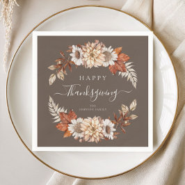 Rustik Brunt Höst Blommig Glad Thanksgiving Pappersservett
