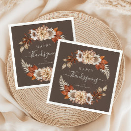 Rustik Brunt Höst Blommig Glad Thanksgiving  Pappersservett
