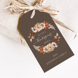Rustik Brunt Höst Blommig Glad Thanksgiving Presentetikett