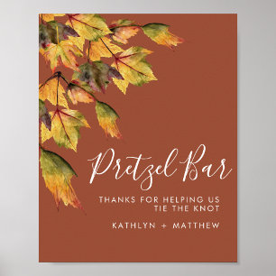 Rustik Brunt Höstblad Bröllop Pretzel Bar Poster