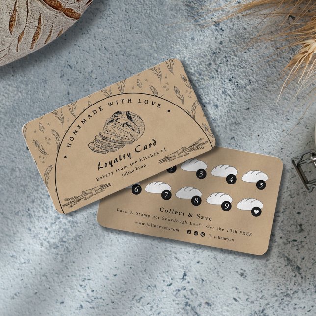 Rustik Brunt Surdeg Bakar Loyalitetskort Visitkort (Rustic Brown Sourdough Bakery Loyalty Card)