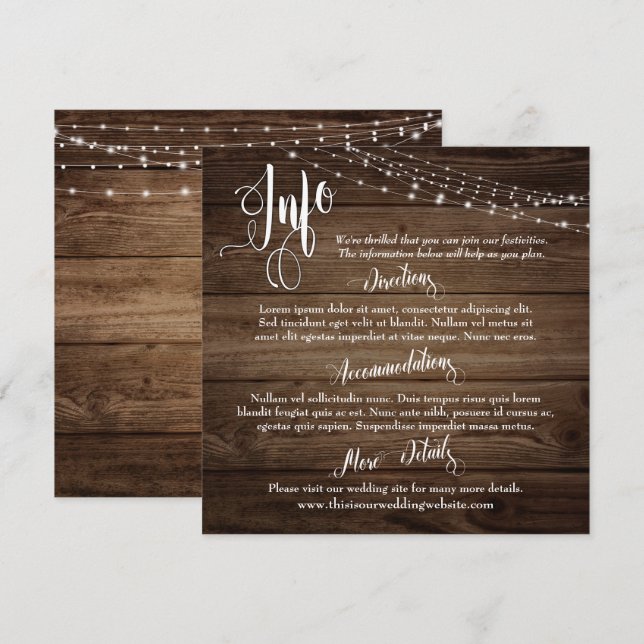 Rustik Brunt Trä med Ljus, Bröllopsinfo Manus Inbjudningar (Fram/baksida)
