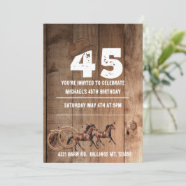 Rustik brunt träkowboy tema 45-årsdag  inbjudningar