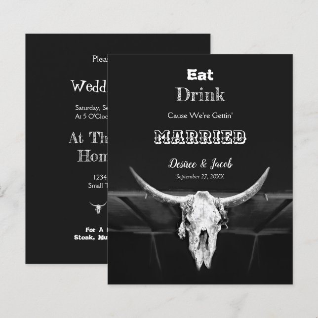 Rustik Budget Black Eat Drink Married Bull Skull (Fram/baksida)