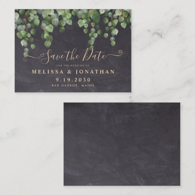 Rustik budget Eucalyptus Bröllop spara datum not Anteckningskort (Fram/baksida)