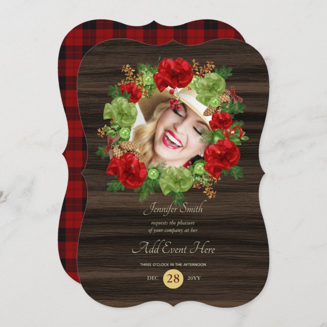 Rustik Buffalo-rut FOTO Krans Modern ALLTILLFÄLLE Inbjudningar (Fram/baksida)