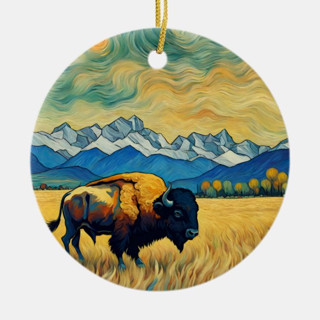Rustik Buffel från Yellowstone  Julgransprydnad Keramik (Framsidan)