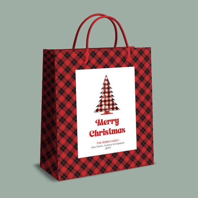 Rustik buffelmönstrad julklappspåse med personligt (Rustic buffalo plaid tree gift bag personalized)