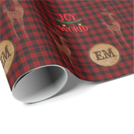 Rustik Buffelrutig Hjort Julmonogram Initialer XMA Presentpapper