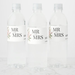 rustik bukett med vattenfärg blommor vattenflaskor etikett