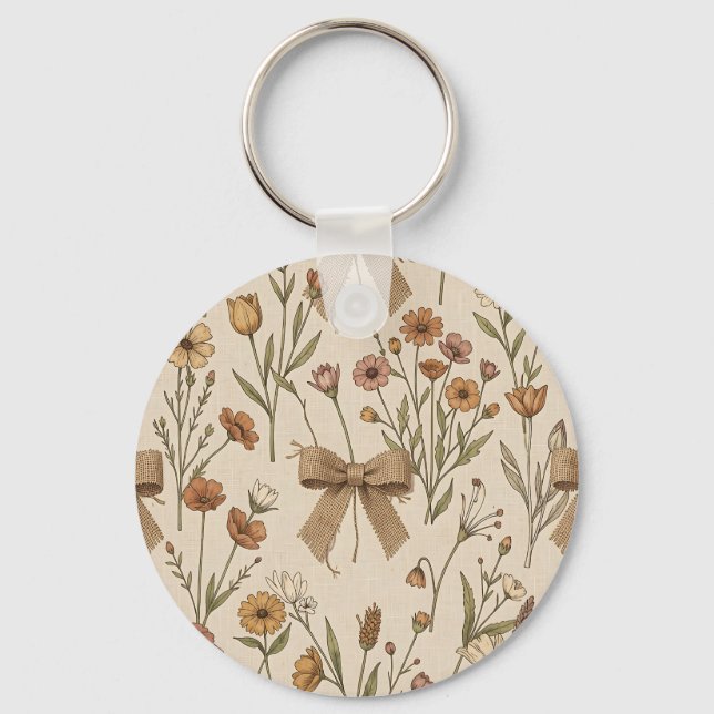 Rustik bukett med vilda blommor och burlapslingor  nyckelring (Framsida)