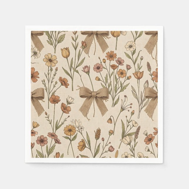 Rustik bukett med vilda blommor och burlapslingor  pappersservett (Framsidan)