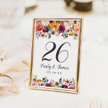 Rustik Burgunder Höst Blommig Bröllopsmonogram Bordsnummer<br><div class="desc">Rustika romantiska bröllopsbord nummerkort har en stilren monogram med siffror ramade av en blomster vattenfärg arrangemang med vackra rosor,  dahlior,  peonblommor och grönska,  i en fantastisk höstpalett av burgunderröd,  gyllene gul,  persikoransje,  rosapink och nyanser av grönt. Vit bakgrundsfärg.</div>