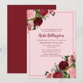 Rustik Burgunder Rosa Blommig Bröllopsfest Inbjudningar