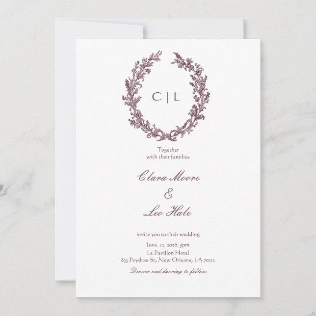 Rustik burgunderfärgad vildbloms krans bröllop inbjudningar (Framsida)