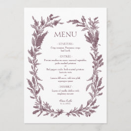 Rustik burgunderfärgad vildbloms krans bröllop meny