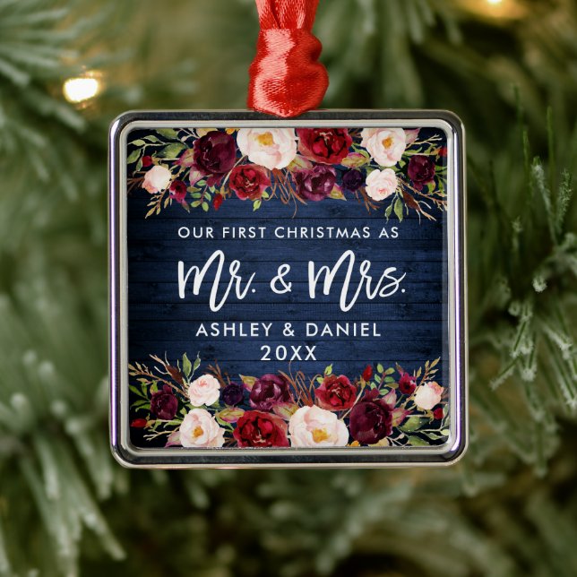 Rustik Burgundisk Blommig Första Jul Blå Julgransprydnad Metall (Träd)