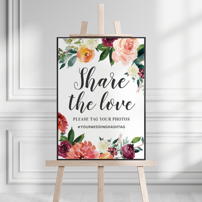 Rustik Burgundisk Höstblomma Bröllop Dela Kärleken Poster (Skapare uppladdad)