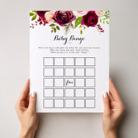 Rustik burgundy Baby Bingo Shower Game