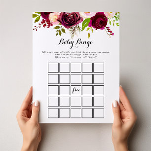 Rustik burgundy Baby Bingo Shower Game