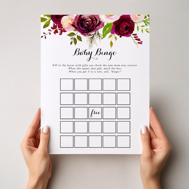 Rustik  burgundy Baby Bingo Shower Game (Skapare uppladdad)