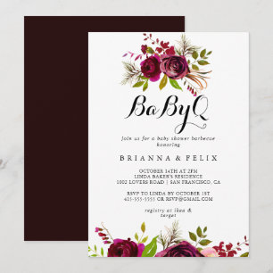 Rustik Burgundy BabyQ Baby Shower Barbecue Inbjudningar