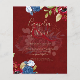 Rustik Burgundy Blå Blommig Bröllop Flygblad
