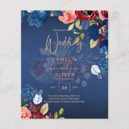 Rustik Burgundy Blå Blommig Bröllop Flygblad