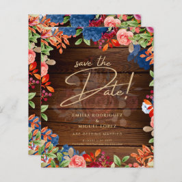 Rustik Burgundy Blå Blommig Bröllop Spara DATUM