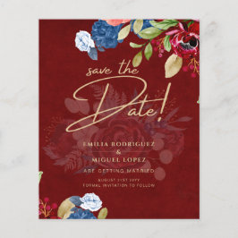 Rustik Burgundy Blå Blommig Bröllop Spara Datumet Flygblad