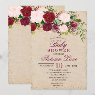 Rustik Burgundy Blommig Baby Shower Inbjudan