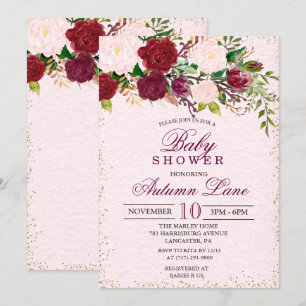 Rustik Burgundy Blommig Baby Shower Inbjudan