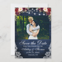 Rustik Burgundy Blommig Blå Träljus Foto