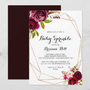 Rustik Burgundy Blommigt Baby Sprinkle Inbjudningar