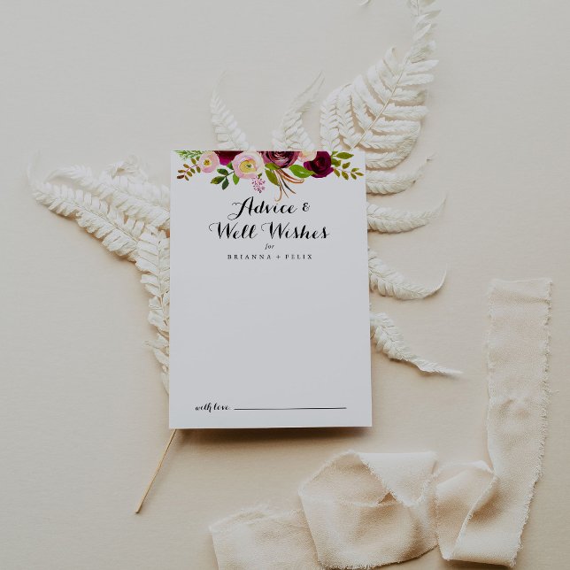 Rustik  Burgundy Blommigt Bröllop brunn Önskemål Rådkort (Skapare uppladdad)