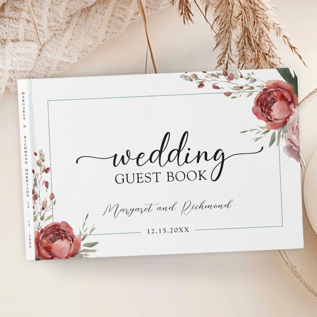 Rustik Burgundy Blommigt Bröllop Guest Bok (Skapare uppladdad)