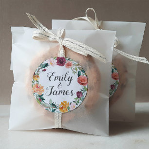 Rustik Burgundy Blommigt, Bröllop Monogram Runt Klistermärke