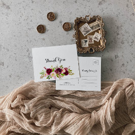 Rustik Burgundy Blommigt Calligraphy-Tack Vykort