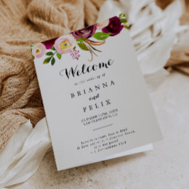 Rustik  Burgundy-Blommigt i Bröllop Program