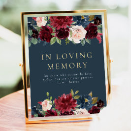 Rustik burgundy-Blommigt i Loving Memory Sign Poster