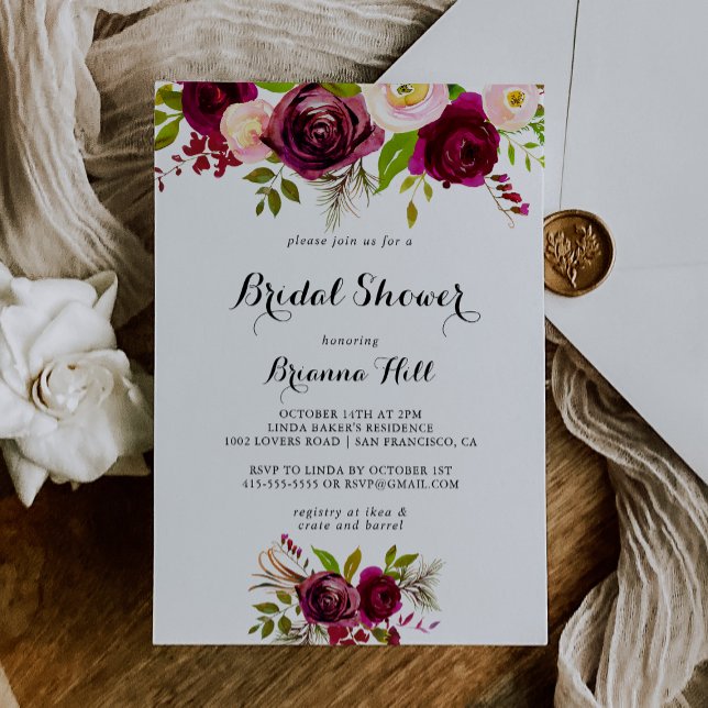 Rustik  Burgundy Blommigt-Möhippa Inbjudningar (Skapare uppladdad)