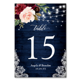 Rustik Burgundy Blommigt String Ljus Snöre Bröllop Bordsnummer