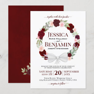 Rustik Burgundy Blommigt Utandning Boho Bröllop Inbjudningar